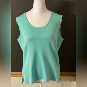 Ming Wang Mid-Length Scoop Neck Knit Tank Teal Green Petite Medium